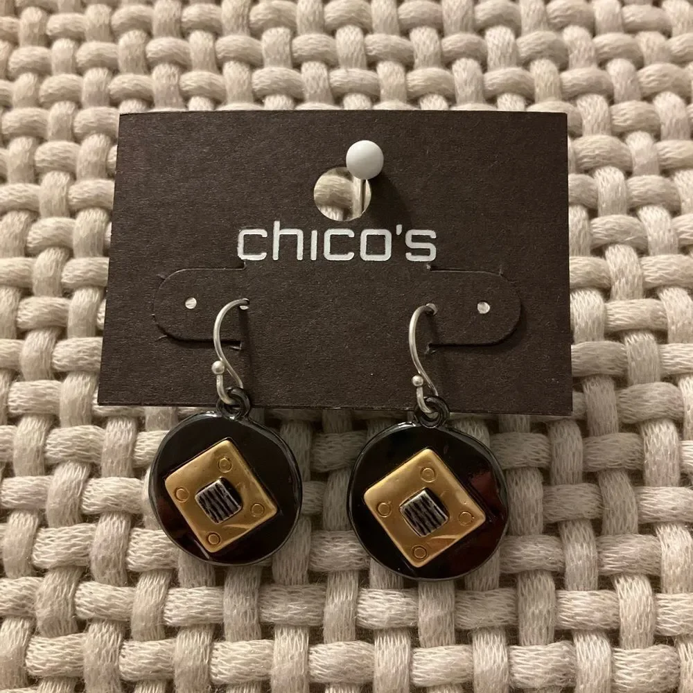 0013- New Chico's Black‎ and Gold Earrings